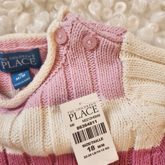 BNWT The Children's Place Cute Pink and White Striped Sweater Bsby 18 Months - Picture 7 of 7